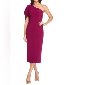 Dress The Population Dress Women’s XL Tiffany Dark Magenta One Shoulder Midi NWT